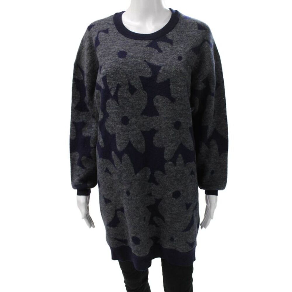 DKNY Womens Sweater Dress Gray Floral Long Sleeve Size M